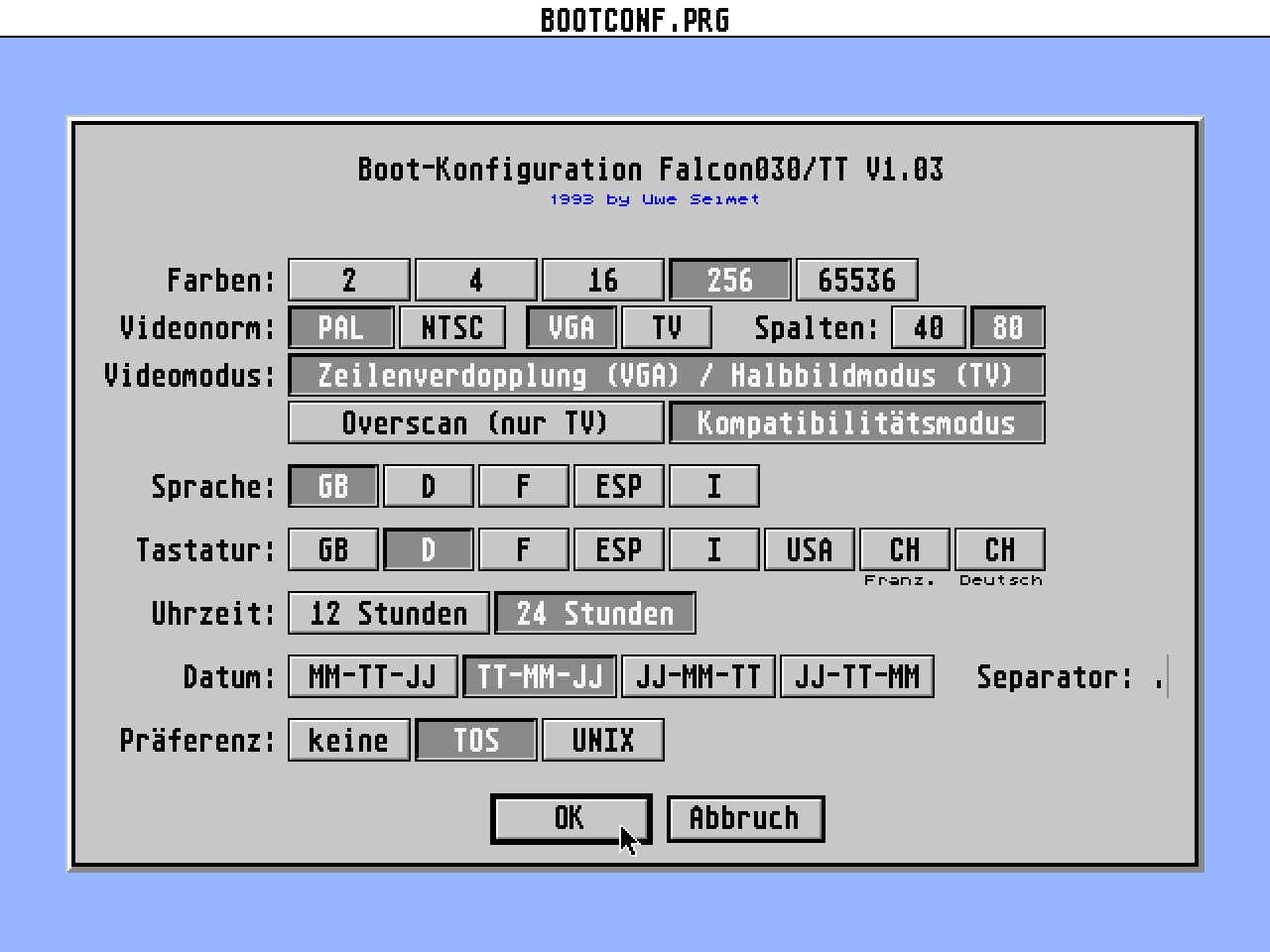 Boot Konfiguration Falcon030 / TT — screenshot 1